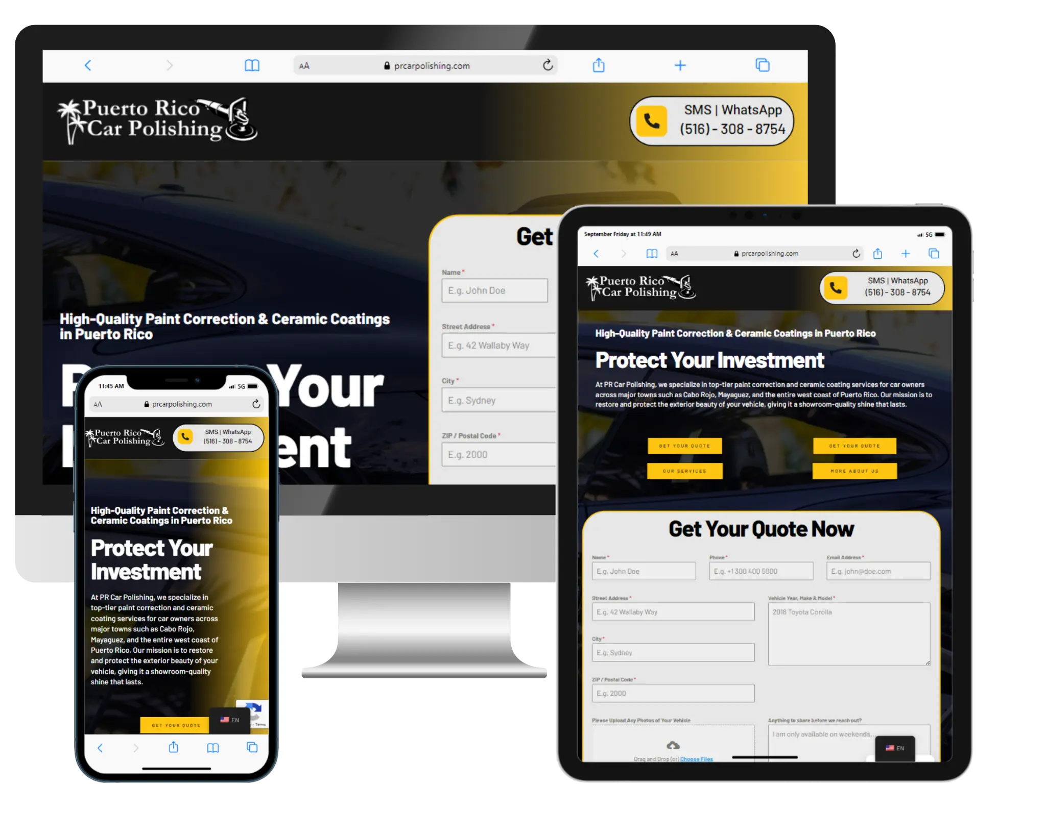PR Car Polishing website screenshot